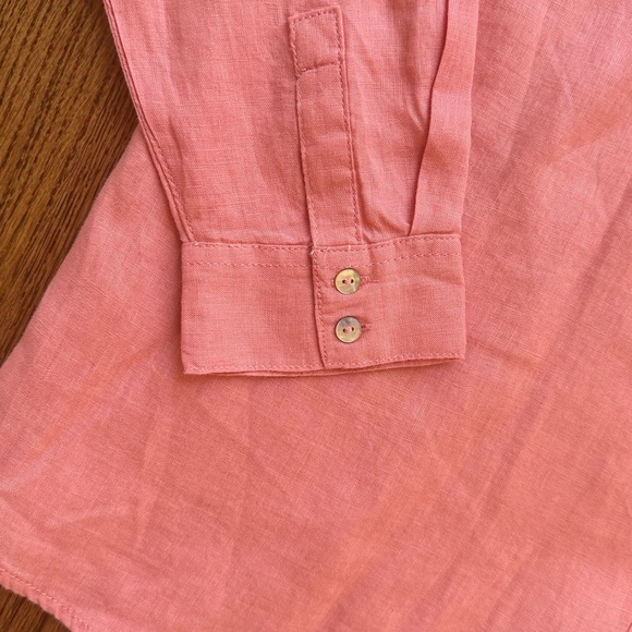 Sigrid Olsen Coral V-Neck Button-Down Linen Roll tab Sleeve Top - large-New - Picture 6 of 6